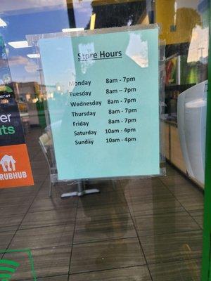 The time of the location hours.... they refused me service at 6:30pm. ... they closed at 7pm according to the paper