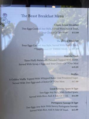 the beast breakfast menu