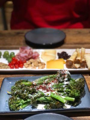 Fried Charred Broccolini and charcuterie plate