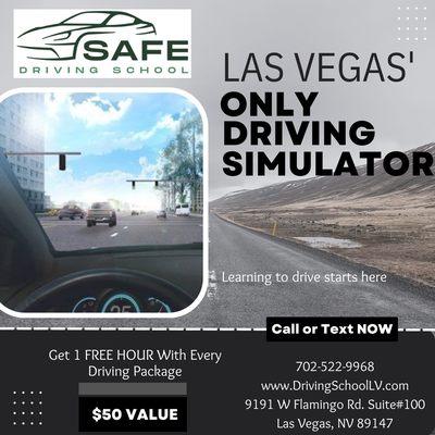 Safe Driving School is the only driving school that offers a Driving Simulator. Get 1 free hour with any driving package.