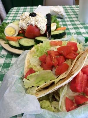 Chicken salad stuffed tomato and chicken fajitas