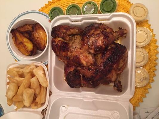 Whole chicken take out with yuca and plantains