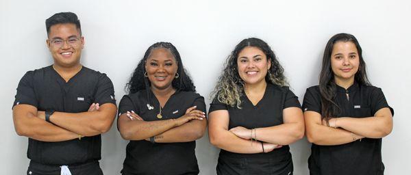 Dental Assistants from Left to right; Lorence, Tondra, Karin (pronounced Kuh-rin), & Cinthia.