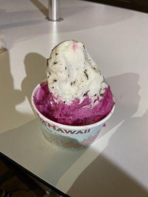 Banana chocolate chip and dragon fruit.