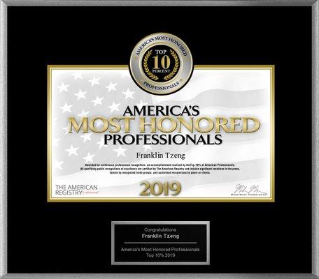 Franklin International Law Group's achievements place us among the Top 10% of America's Most Honored Professionals. Franklin International