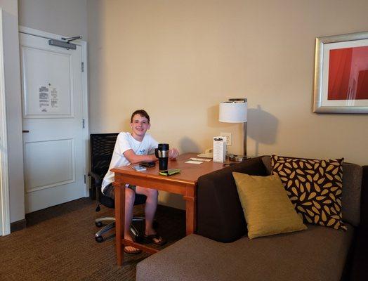 The desk in our room; perfect for for doing work while you are away...or in this case a little schoolwork!