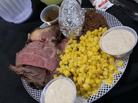 Delicious prime rib dinner.