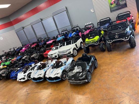 Huge variety of ride on kids cars 12-24V. All remote n manual operation. Ask for Shary, he is just great at his job!