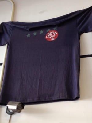 A Yelp! T-shirt at World Cuts. People love us on Yelp!