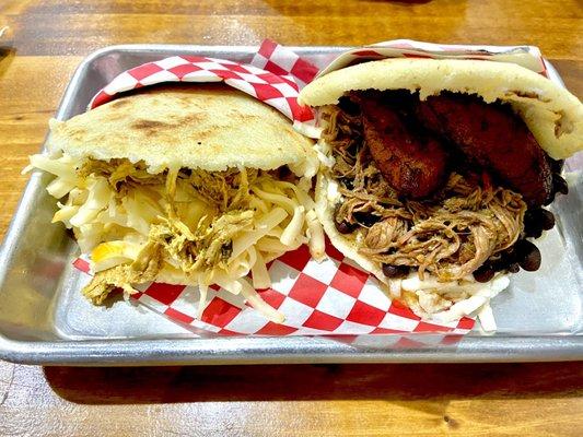 Arepa Pabellon and  Arepa Catira