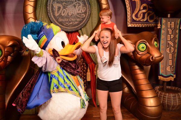 Having fun with Donald Duck at the character spot in Magic Kingdom