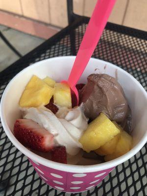 Horchata and Chocolate with diced strawberries and pineapple...so good! The strawberries and pineapple were fresh and sweet!