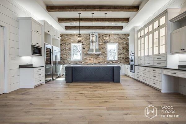 Wire Brushed, Two Tone, "Lime Washed" European Oak wood flooring by Wood Floors of Dallas. http://www.woodfloordallas.com