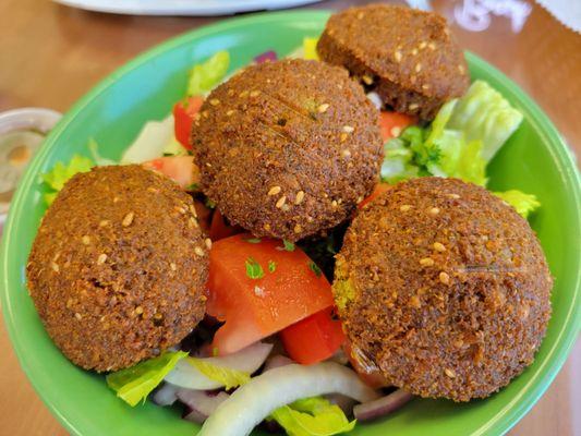 The Falafel salad is small with too much onion.  I liked the Falafel but the dressing was watery and the tahini sauce was spicy.