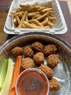 Yummy lunch: boneless wings & fries