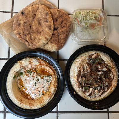 Pomegranate Braised Lamb Hummus and plain hummus