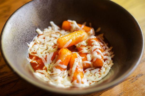 Cheese Tteokbokki (Korean Spicy Rice Cake) with Chicken Katsu