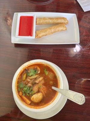 Tom yum vegan soup and veggie roll