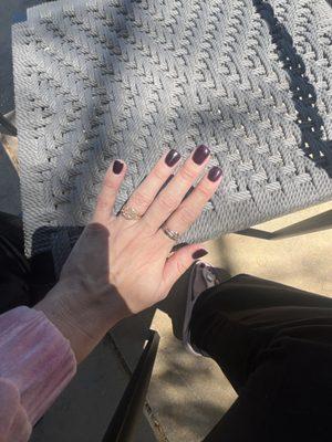 Dark plum purple. Even shape. Yvonne did that!