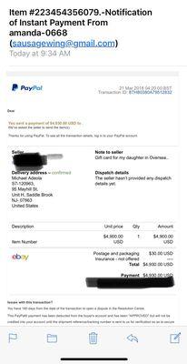 Fake Paypal email of payment. Not eBay user and also email used.