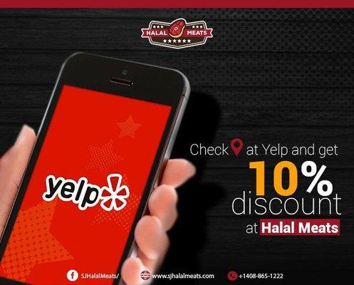 Check in on yelp and receive a 10% discount on all groceries. This offer is valid for all groceries except meat.