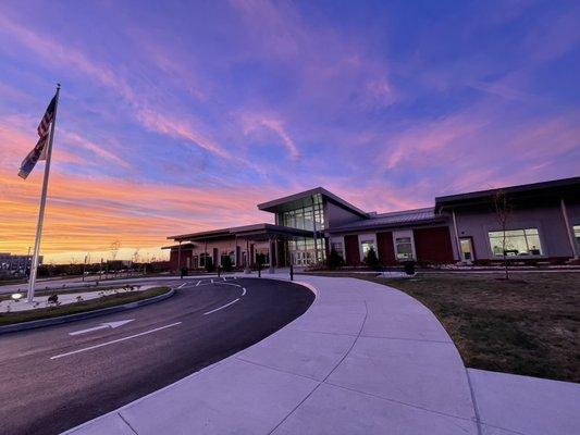 Exterior of Sully Community Center at Sunset