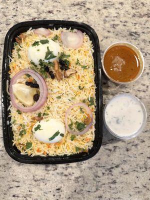 Chicken 65 Biryani (w/ extra egg)