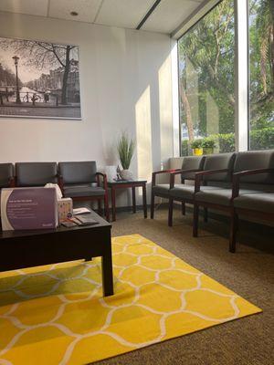 Waiting room. I'm guessing yellow is their "pop" color for decorating.