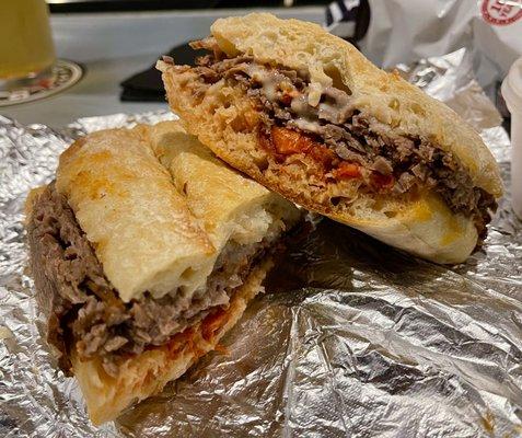 The Toledo Hot Beef Sandwich is a winner, especially with the pickled veggies, and when dipped in the "au jus."  Comes with a bag of chips.