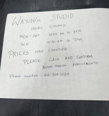 Waxing studio hours