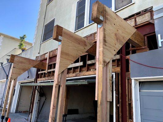 Shoring for one of our Seismic Soft Story Retrofit projects. We had to reinforce the building around the preexisting garages.