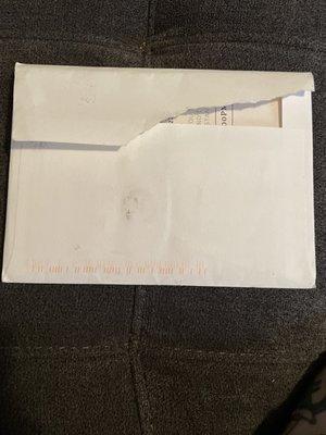 Torn open mail and returned.