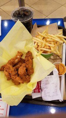 This is the 5 piece chicken tenders with fries ($12.98 plus tax) & regular Coke ($3.98 plus tax).