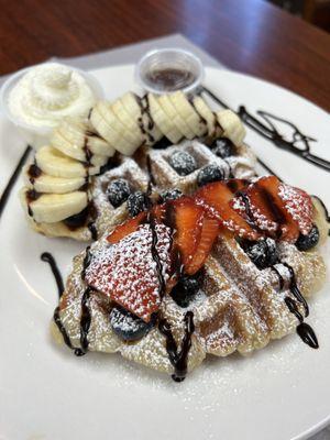 Croissant-Waffle with strawberry, blueberry, banana