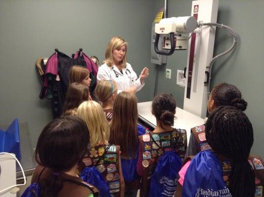 Dr. Schaft showing my GS Brownies some of the equipment.