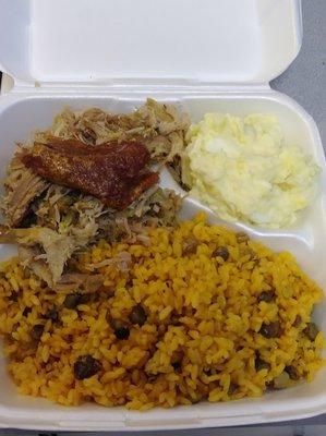 Arroz Con Gandules, Pernil y Ensalada De Papa