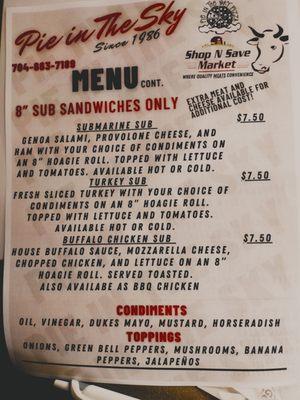 sammich menu at Shop N Save while they finish up the new shop