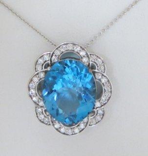 Custom Made Topaz and Diamond Pendant in White Gold.