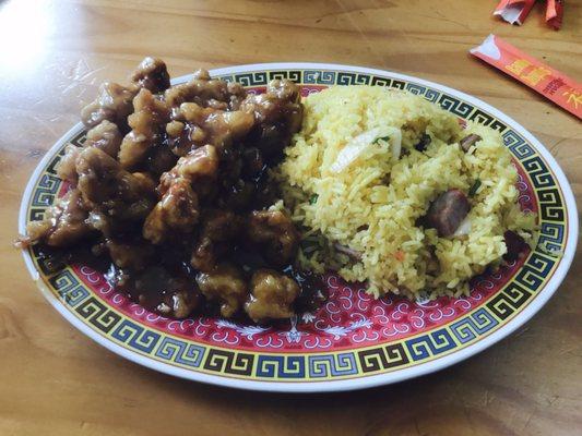 General Tso's chicken and fried rice.