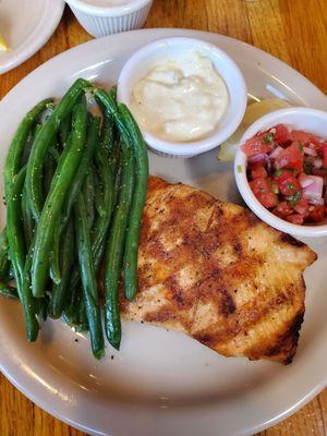 Their first attempt at "blackened" salmon cooked medium.