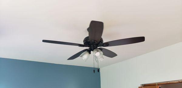 The ceiling fan installed.