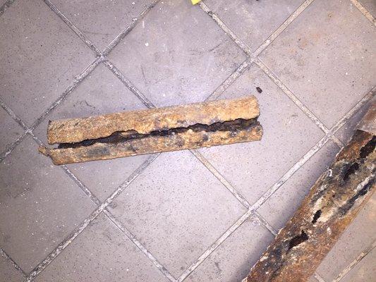 Rotted cast iron drain pipe