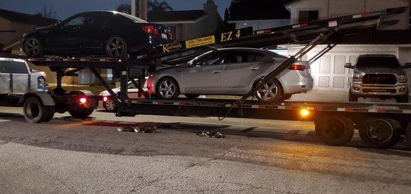 My daughter's car on the truck...