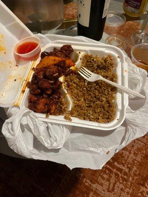 General TSO, Fried rice and sweet and sour sauce