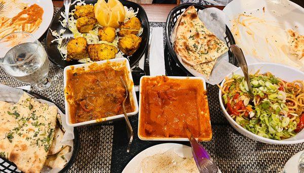 We ordered Garlic naan,  Goan Chicken Kebab,  Butter Chicken,  Lamb Rogan Josh,  Gulab Jamun Naan (not in the pic) and Hakka Noodles.