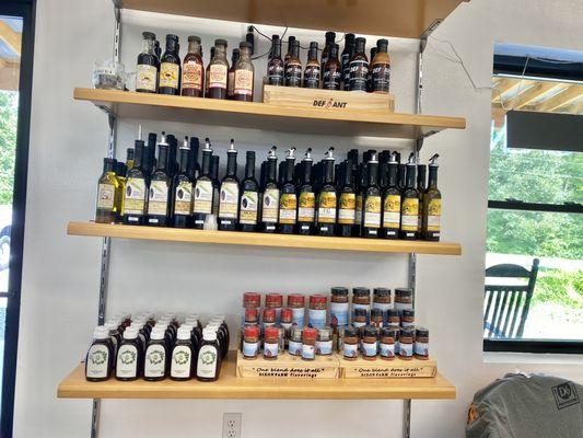 Locally made sauces, oils, vinegars, spices and honey