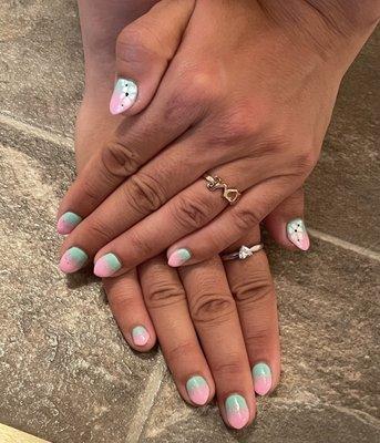 Pink and Green Ombré Nails with Flowers