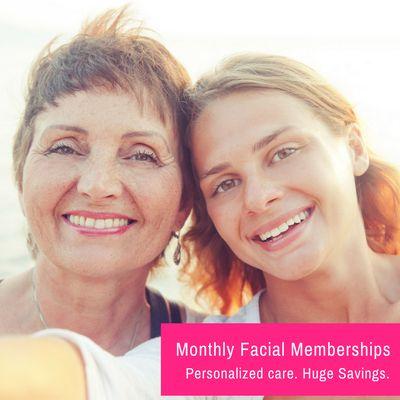 Starting at $54 a month, our monthly facial memberships let you affordably show off a healthy, gorgeous glow year-round.