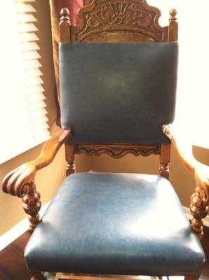 This was my chair before being reupholstered by Sergio at Howell's.