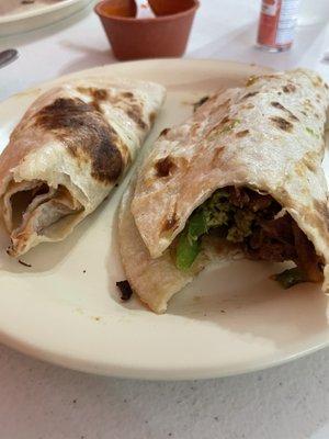 Fajita taco with aguacate. The perfect bean and cheese taco.